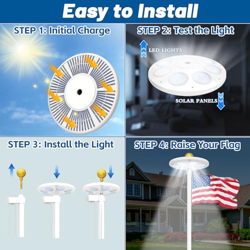 XYRIS Solar Powered Flag Pole Light, 136 LED Bulbs, Automatic On/Off