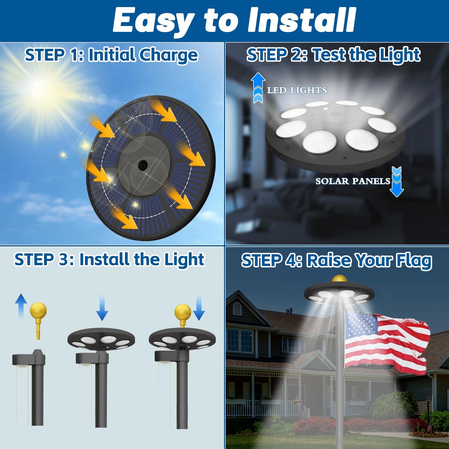 Flag Pole Light Solar Powered - Ultra Bright 136 LEDs for 15-25 Ft Flagpoles, Waterproof Dusk to Dawn Lighting, Wide Coverage Outdoor Flagpole Solar Light