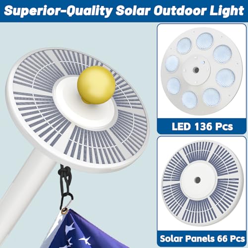 XYRIS Solar Powered Flag Pole Light, 136 LED Bulbs, Automatic On/Off