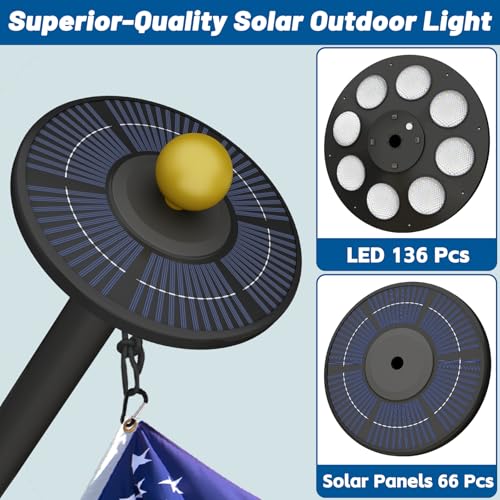 XYRIS Solar Powered Flag Pole Light, 136 LED Bulbs, Automatic On/Off