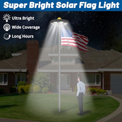 XYRIS Solar Powered Flag Pole Light, 136 LED Bulbs, Automatic On/Off