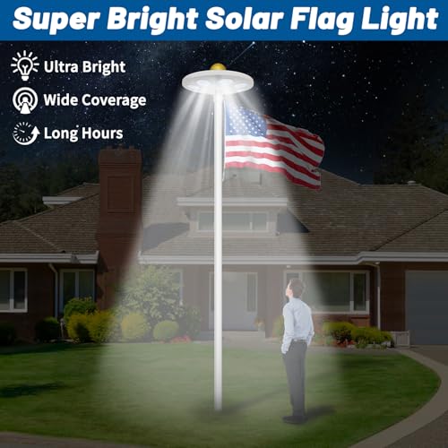 XYRIS Solar Powered Flag Pole Light, 136 LED Bulbs, Automatic On/Off