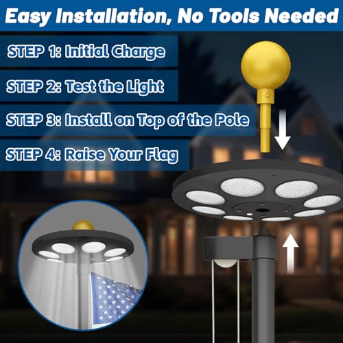 XYRIS Solar Powered Flag Pole Light, 136 LED Bulbs, Automatic On/Off