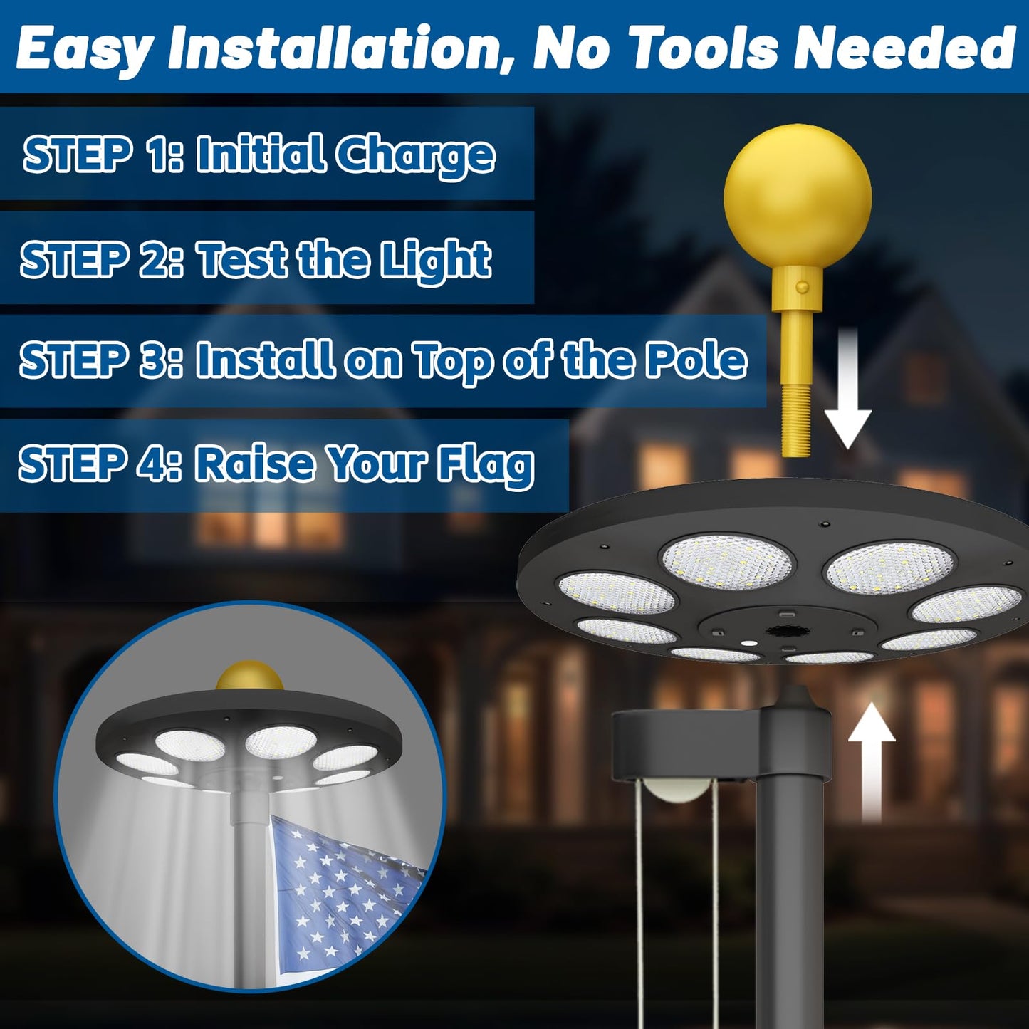 XYRIS Flag Pole Light Solar Powered - Ultra Bright for 15-25 Ft Flag Poles, 136 LED Solar Flagpole Light from Dusk to Dawn, Wide Coverage Waterproof Solar Lamp for Flagoles for Outside House (Black)