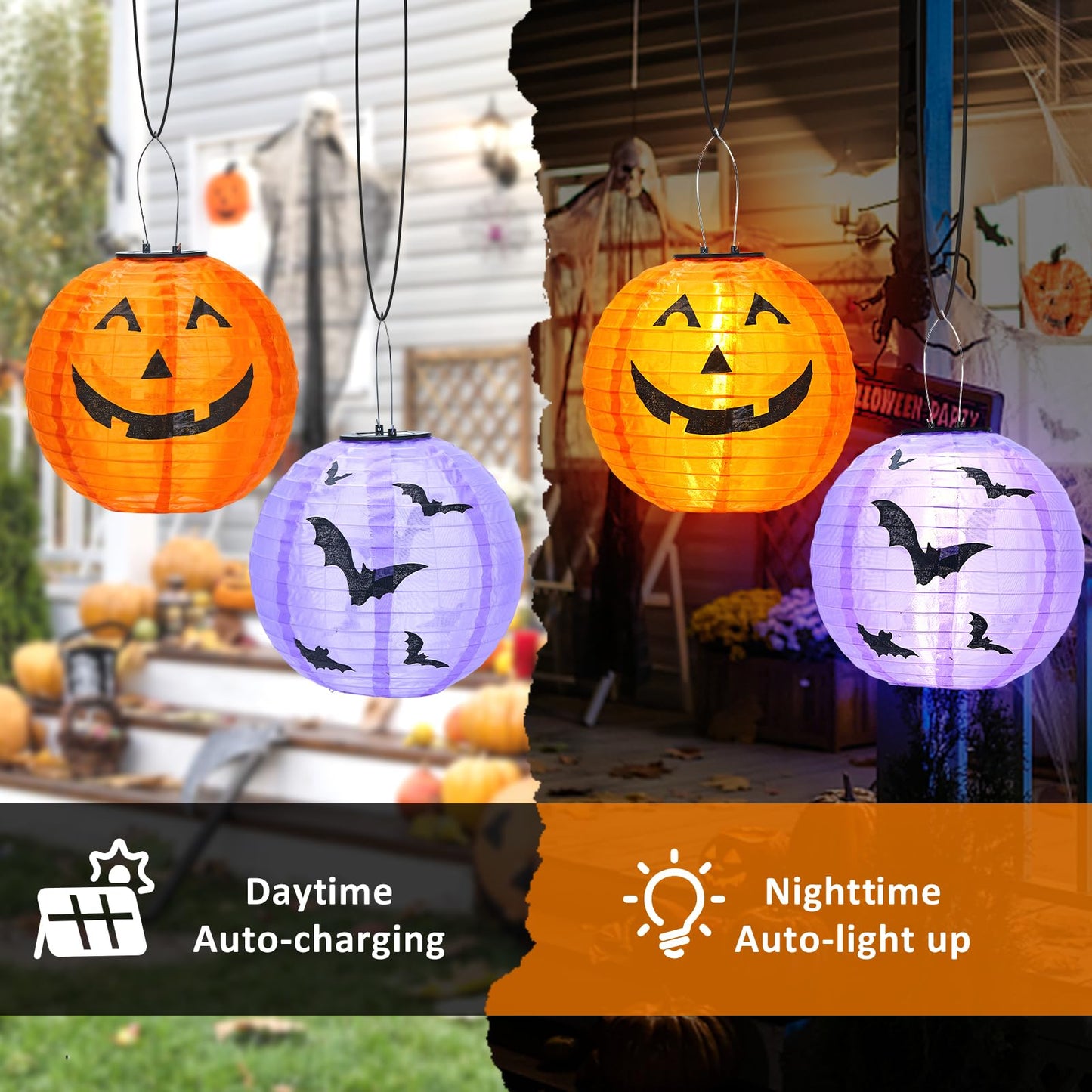 Halloween Decorations Outdoor Clearance Solar Jack O Lantern 2 Pack - Fabric Handmade Hanging Pumpkin Lights and Starry Night Pumpkins for Spooky Decor ( Not a Bucket for Trick or Treat )