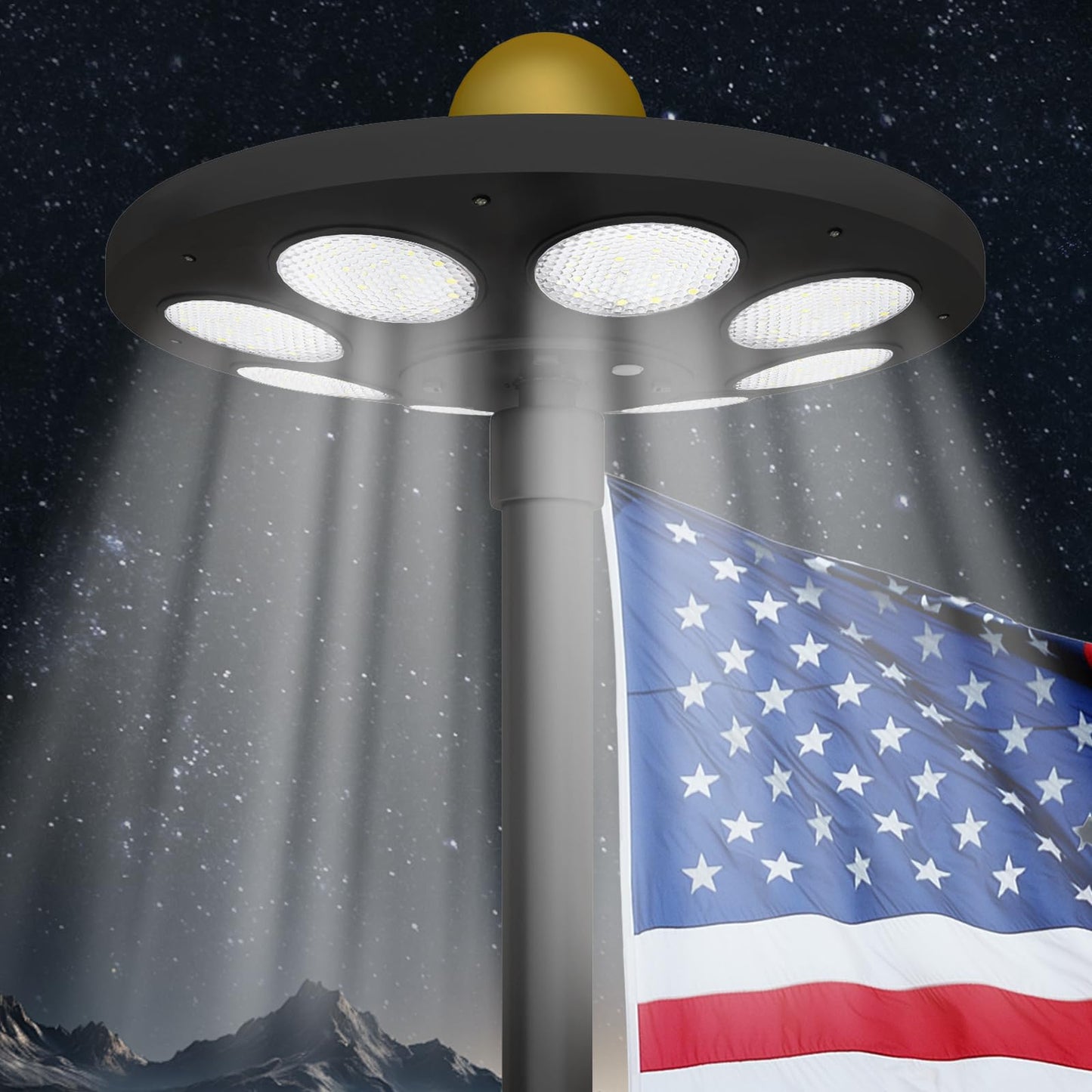 XYRIS Solar Powered Flag Pole Light, 136 LED Bulbs, Automatic On/Off