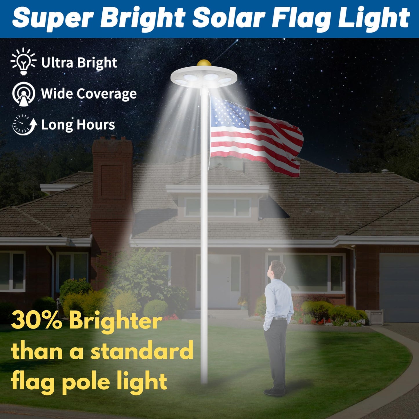 Flag Pole Light Solar Powered - Ultra Bright 136 LEDs for 15-25 Ft Flagpoles, Waterproof Dusk to Dawn Lighting, Wide Coverage Outdoor Flagpole Solar Light