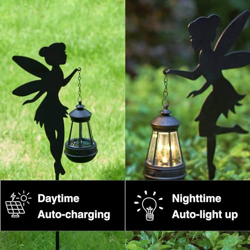 XYRIS Fairy Garden Stakes 1 Pair - Solar Garden Decorations Lawn Ornaments Garden Statue Outdoor, Metal Yard Decor Lawn Decorations Outdoor, Whimsical Decor for Patio (Warm Lighting)