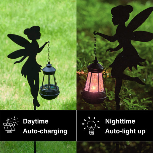 XYRIS Fairy Garden Decor 1 Pair - Solar Garden Decorations Lawn Ornaments Garden Statue Outdoor, Metal Yard Decor Lawn Decorations Outdoor, Whimsical Decor for Patio (Color-Shifting)