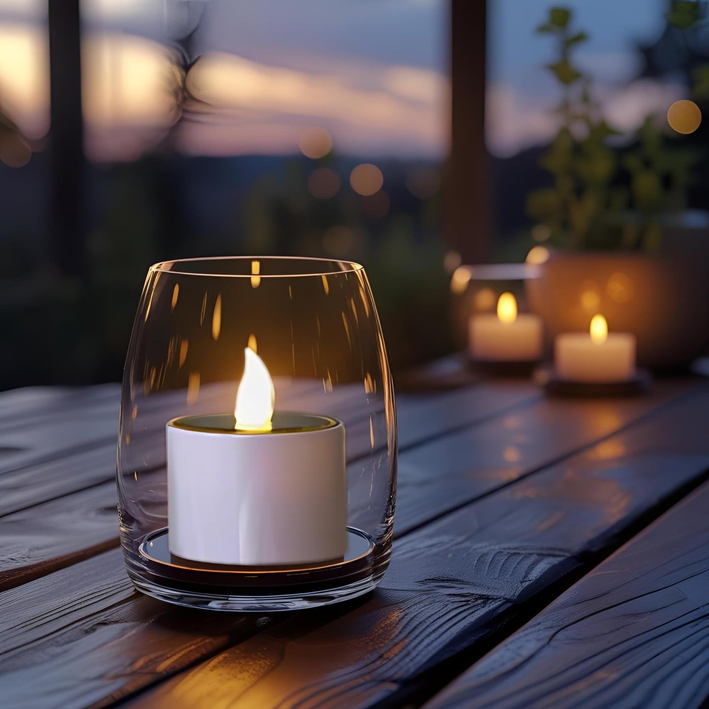 XYRIS Solar Powered LED Tea Lights, White Cylindrical Candles with Yellow Flickering Flame, Indoor Outdoor Decorative Lighting, 6 Pack