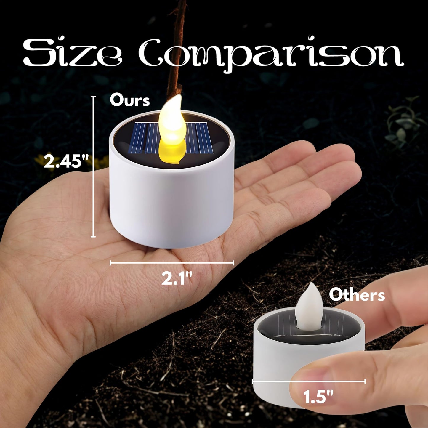 XYRIS Solar Powered LED Tea Lights, White Cylindrical Candles with Yellow Flickering Flame, Indoor Outdoor Decorative Lighting, 6 Pack