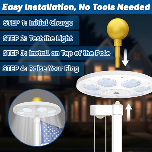 XYRIS Solar Powered Flag Pole Light, 136 LED Bulbs, Automatic On/Off