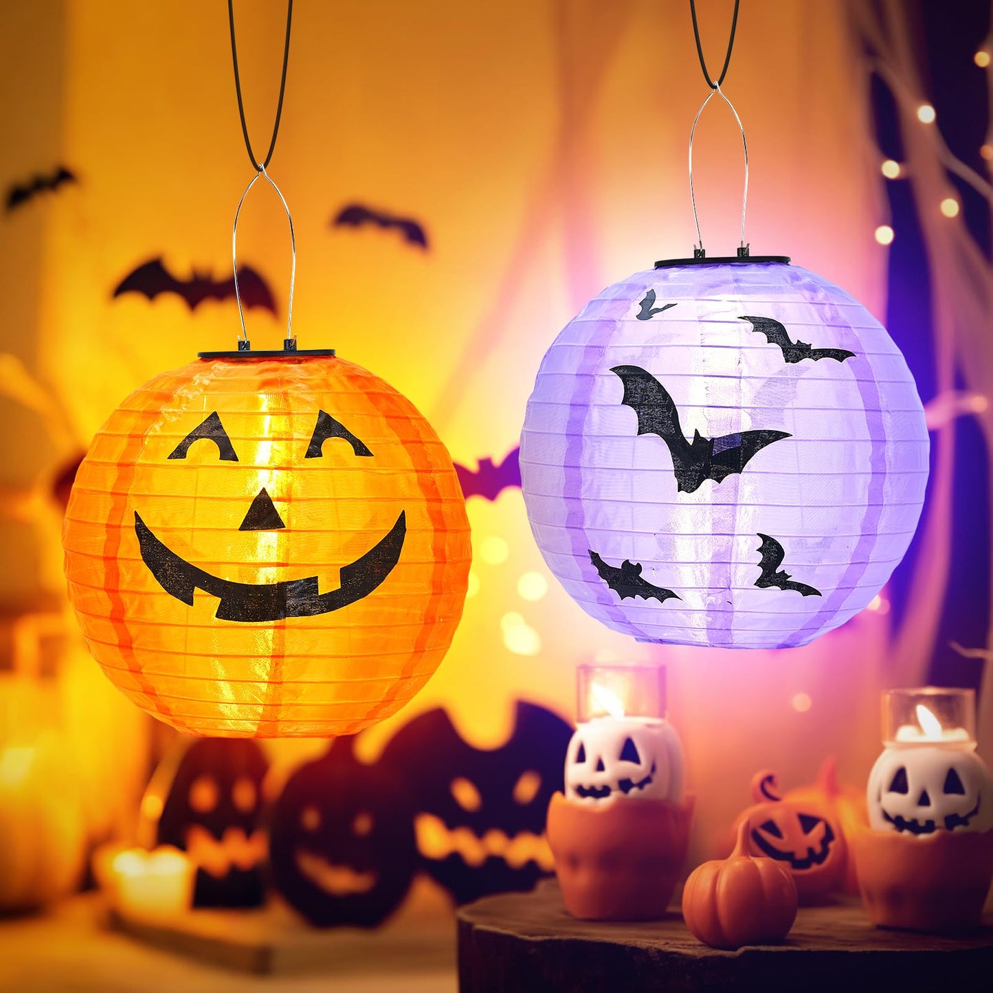 Halloween Decorations Outdoor Clearance Solar Jack O Lantern 2 Pack - Fabric Handmade Hanging Pumpkin Lights and Starry Night Pumpkins for Spooky Decor ( Not a Bucket for Trick or Treat )