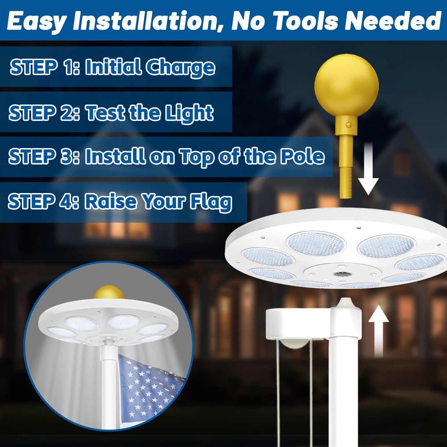 Flag Pole Light Solar Powered - Ultra Bright 136 LEDs for 15-25 Ft Flagpoles, Waterproof Dusk to Dawn Lighting, Wide Coverage Outdoor Flagpole Solar Light