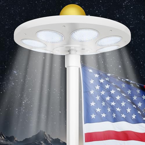XYRIS Solar Powered Flag Pole Light, 136 LED Bulbs, Automatic On/Off