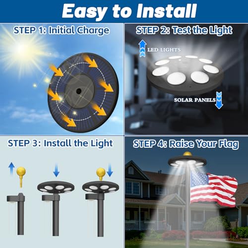 XYRIS Solar Powered Flag Pole Light, 136 LED Bulbs, Automatic On/Off