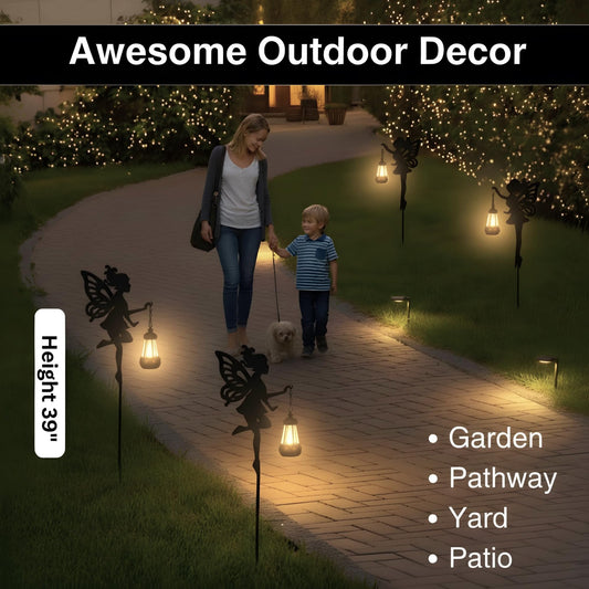 Fairy Garden Accessories Lawn Ornaments 1 Pair - Solar Lights Halloween Decorations Outdoor Garden Statue, Metal Stakes Decorative Figurines for Yard Decor, Patio