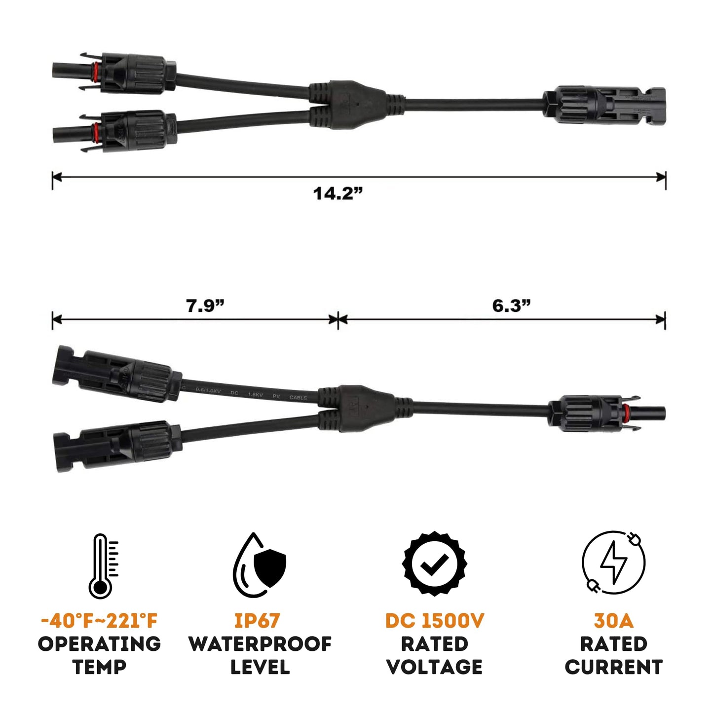 XYRIS Solar Panel Cable Connector, 1-to-4 Branch Splitter