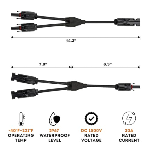 XYRIS Solar Panel Cable Connector, 1-to-4 Branch Splitter