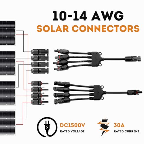 XYRIS Solar Panel Cable Connector, 1-to-4 Branch Splitter