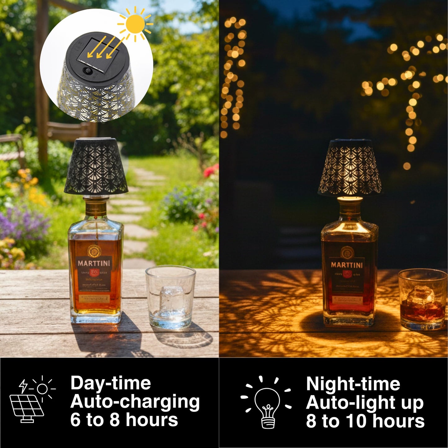 Wireless Bottle Lamp Solar Powered - Cast Iron Bottle Lamp Kit with Shadow Effect | DIY Cork Lights for Wine Bottles, Beer & Liquor Bottles | Solar Bottle Lights for Outdoor Patio, Bar & Home Décor