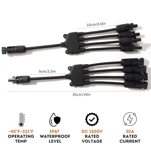 XYRIS Solar Panel Cable Connector, 1-to-4 Branch Splitter