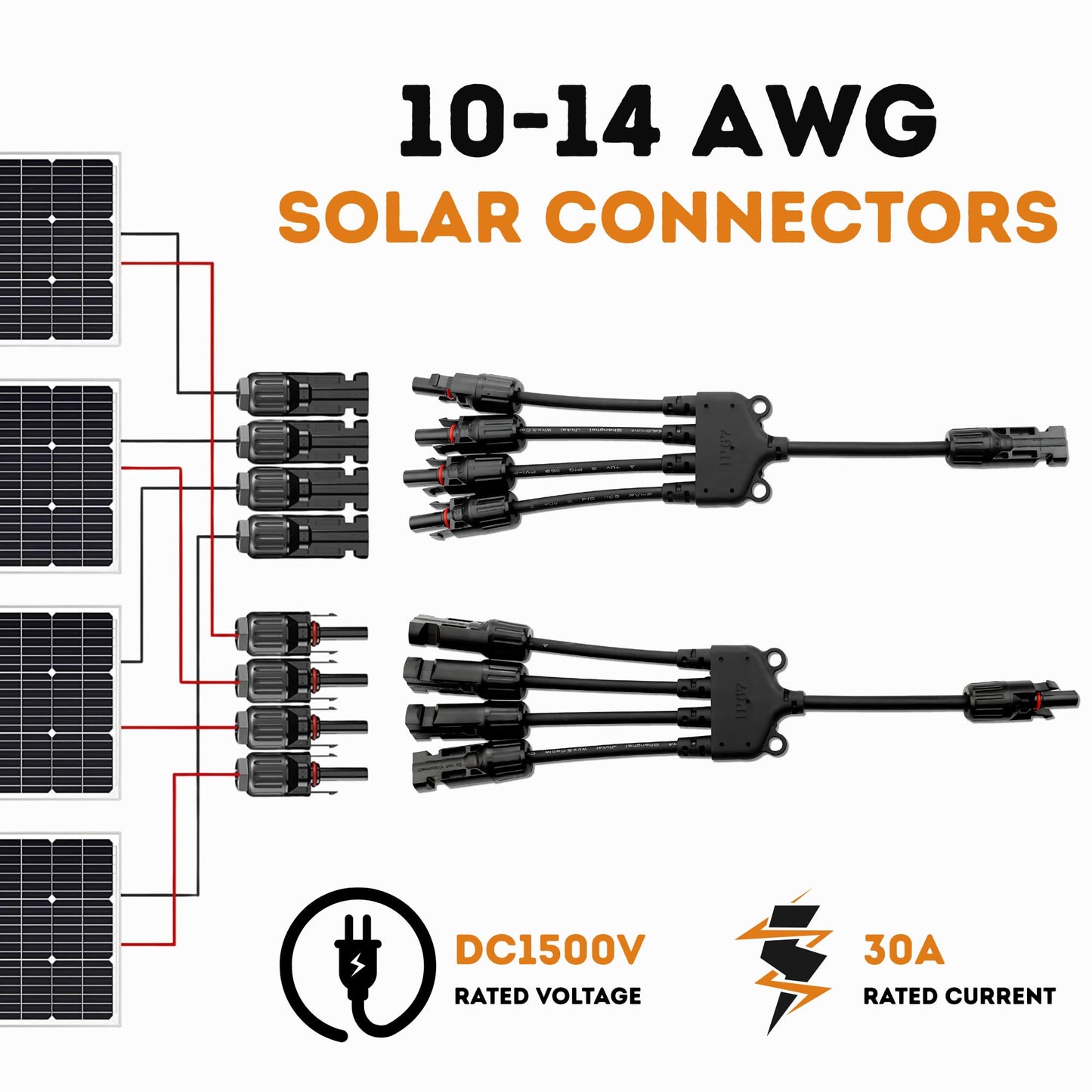 XYRIS Solar Panel Cable Connector, 1-to-4 Branch Splitter