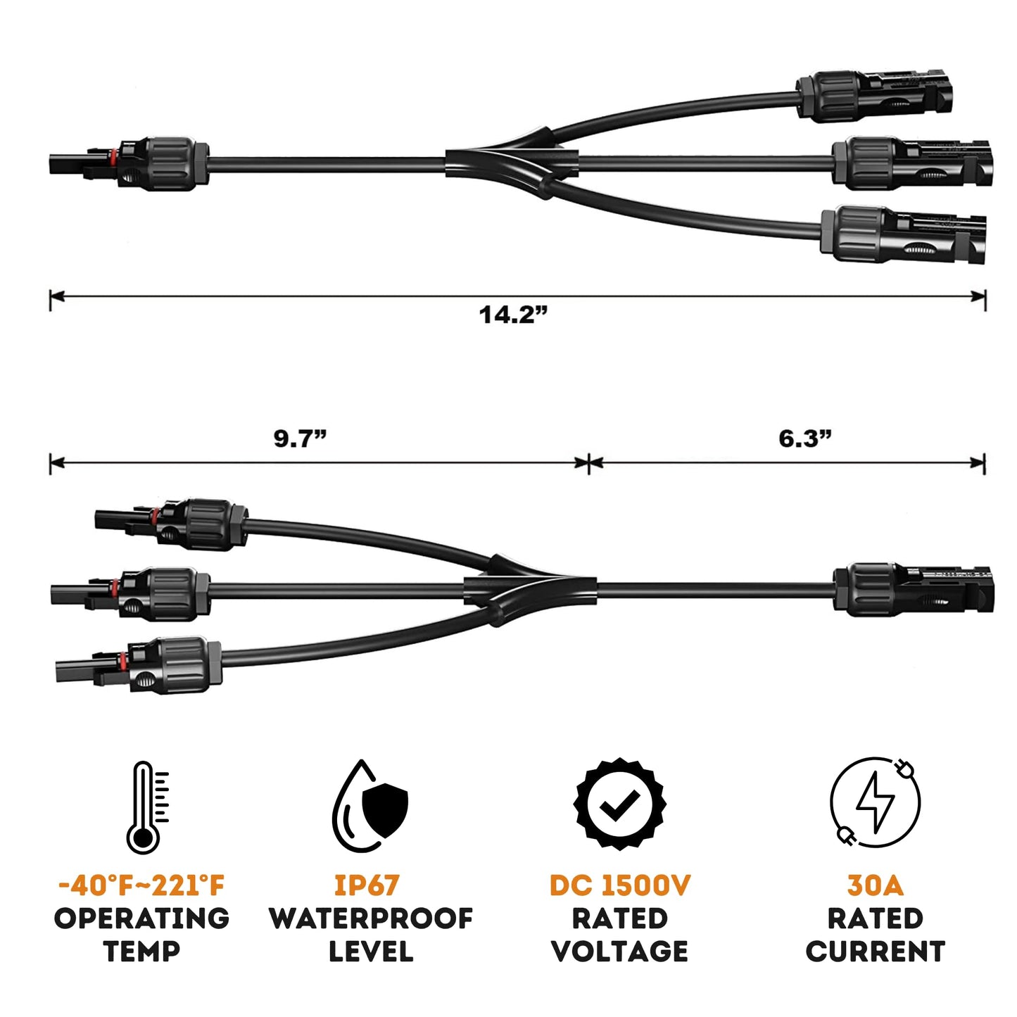 XYRIS Solar Panel Cable Connector, 1-to-4 Branch Splitter