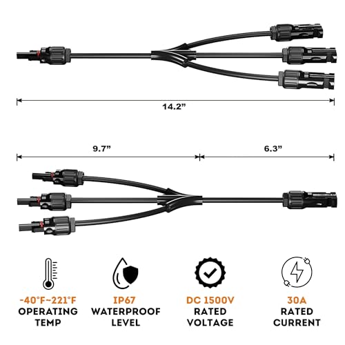 XYRIS Solar Panel Cable Connector, 1-to-4 Branch Splitter