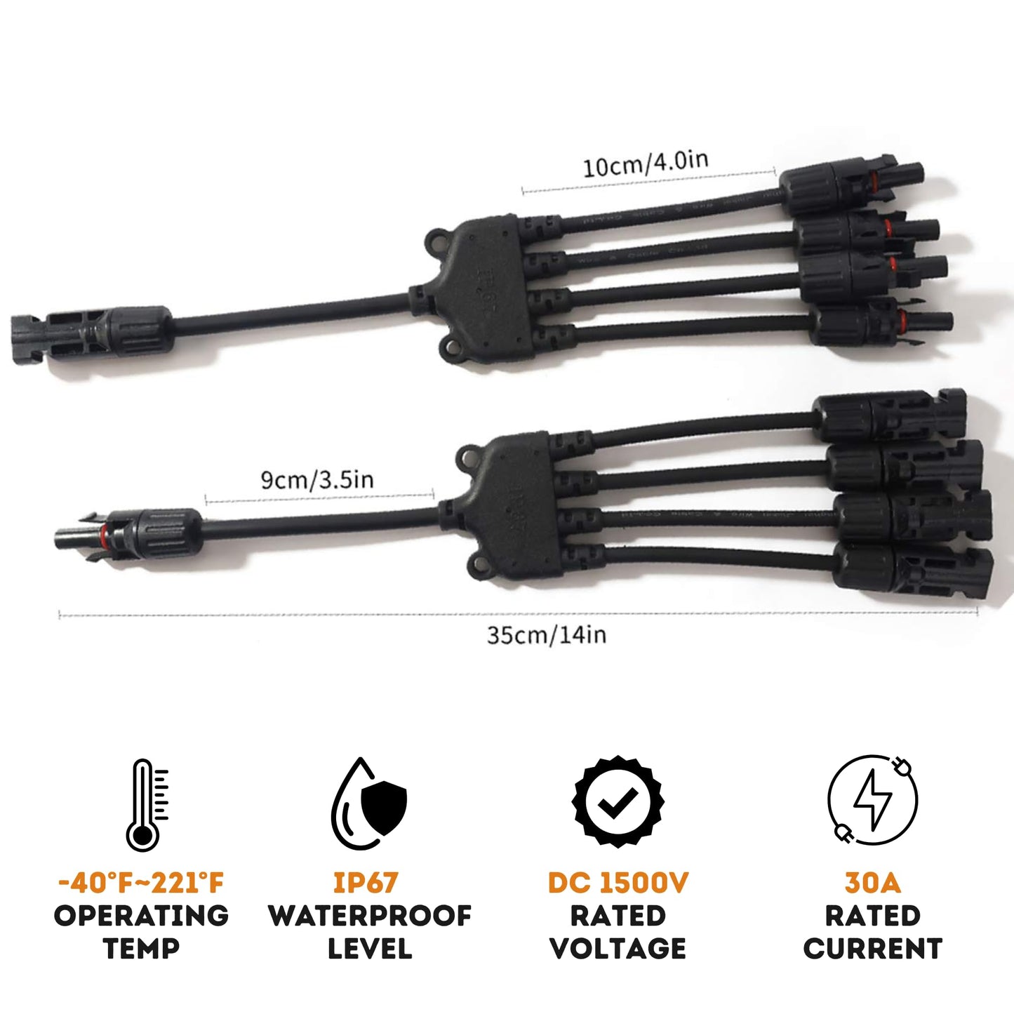 XYRIS Solar Panel Cable Connector, 1-to-4 Branch Splitter