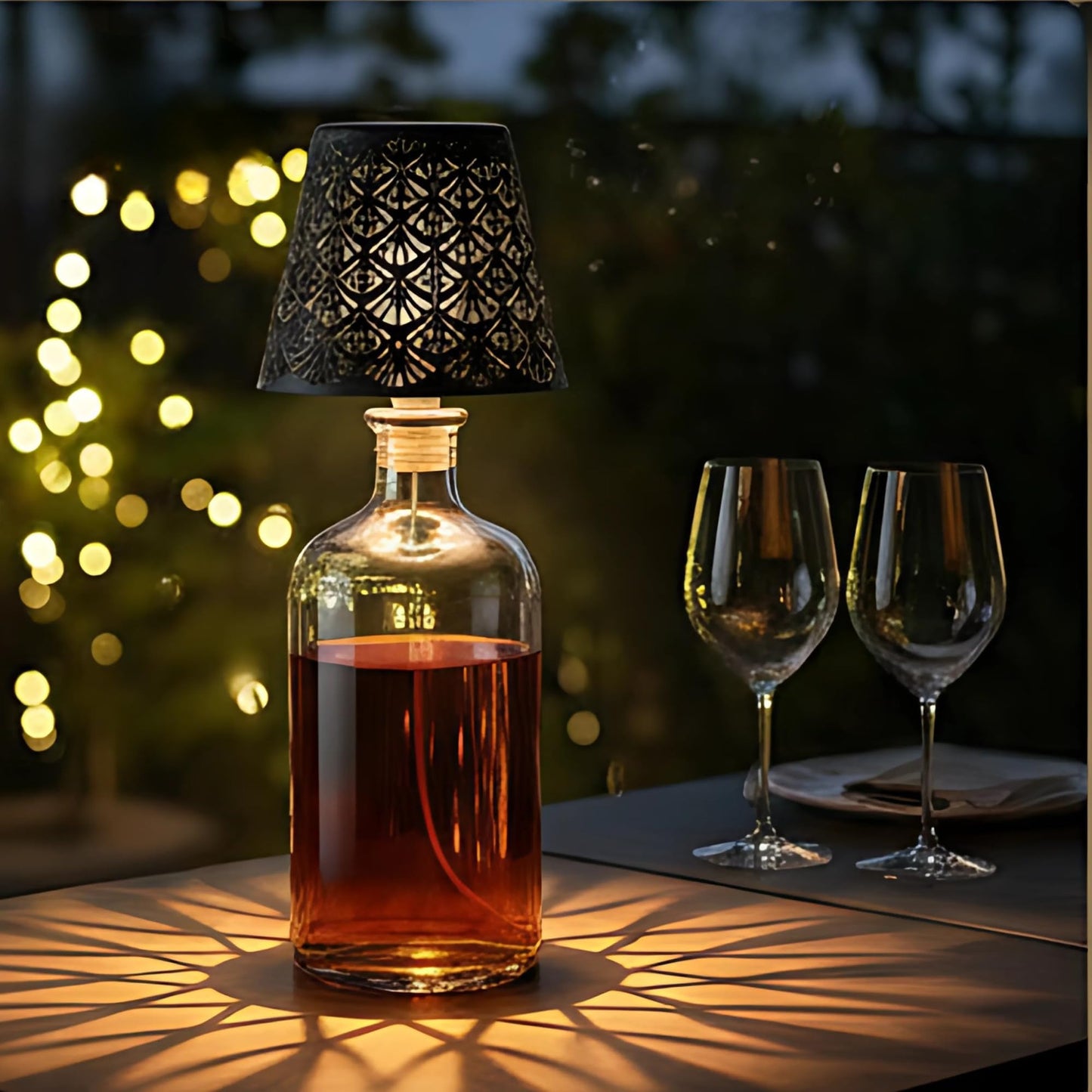 Wireless Bottle Lamp Solar Powered - Cast Iron Bottle Lamp Kit with Shadow Effect | DIY Cork Lights for Wine Bottles, Beer & Liquor Bottles | Solar Bottle Lights for Outdoor Patio, Bar & Home Décor
