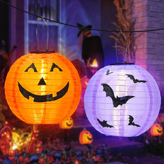 Halloween Decorations Outdoor Clearance Solar Jack O Lantern 2 Pack - Fabric Handmade Hanging Pumpkin Lights and Starry Night Pumpkins for Spooky Decor ( Not a Bucket for Trick or Treat )
