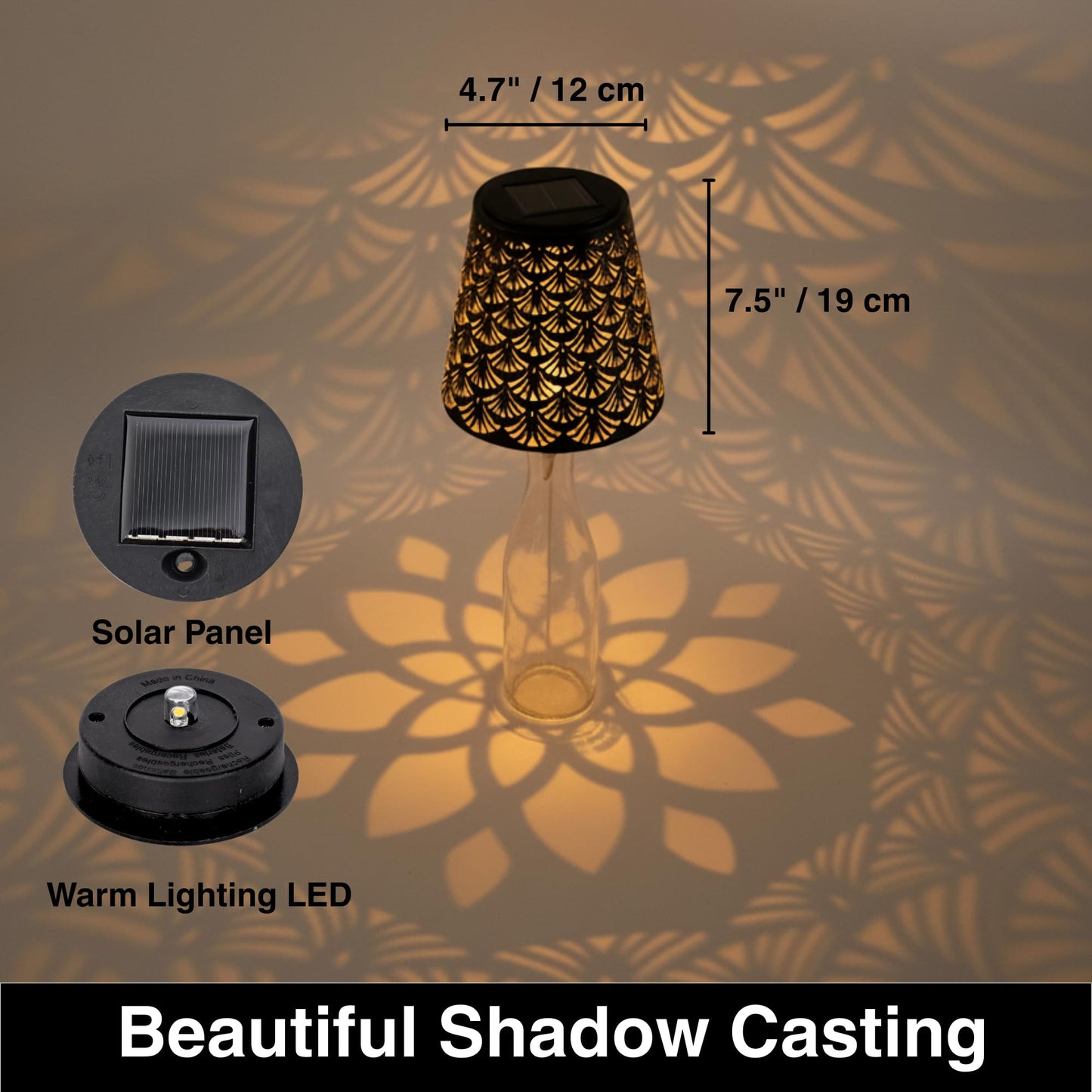 Wireless Bottle Lamp Solar Powered - Cast Iron Bottle Lamp Kit with Shadow Effect | DIY Cork Lights for Wine Bottles, Beer & Liquor Bottles | Solar Bottle Lights for Outdoor Patio, Bar & Home Décor