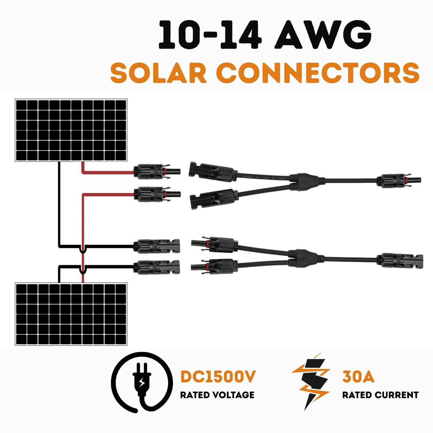 XYRIS Solar Panel Cable Connector, 1-to-4 Branch Splitter