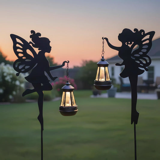 Fairy Garden Accessories Lawn Ornaments 1 Pair - Solar Lights Halloween Decorations Outdoor Garden Statue, Metal Stakes Decorative Figurines for Yard Decor, Patio